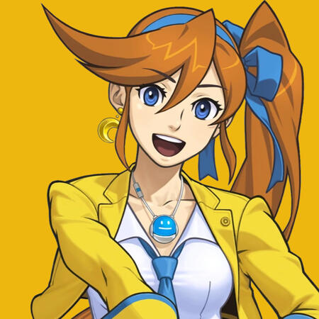 An image of Athena Cykes and her AI buddy Widget hanging around her neck.