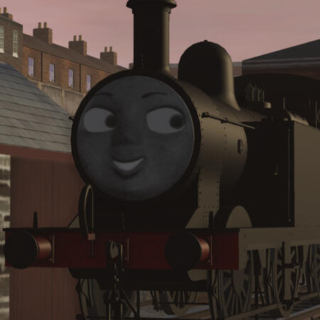 An image of Audrey the Jinty from 'Railway of Nowhere', looking happy.